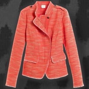 NWT Chicos ‘Textured Fringe Long-Sleeve Jacket’ in “Garibaldi Orange” Size 1 = M